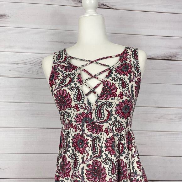American Eagle Outfitters Dress Womens S‎ Multi Paisley Viscose Lace Up V Neck - Picture 5 of 10